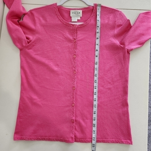 Oscar by Oscar De La Renta Silk Blend Beaded Button Front Cardigan Pink Small - Picture 10 of 12